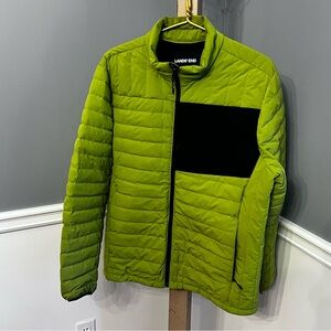 Lands' End Mens Lime Green Packable Puffer 90% Down 10% Feather Coat Jacket L